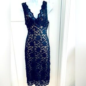 MICA BLACK SHEER LACE DRESS WITH SKIN TONE SLIP UNDERNEATH SUPER SEXY W/STRETCH